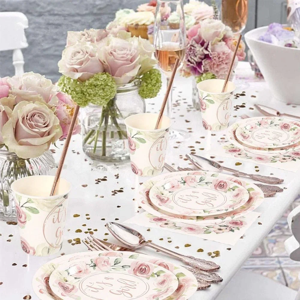 Rose Gold Foil It's A Girl Party Supply 24 Sets X002WGGYXD